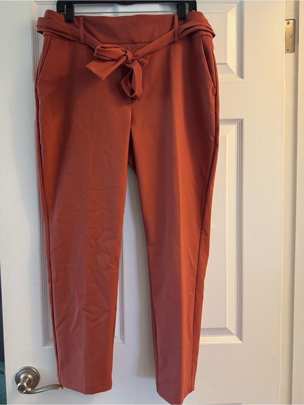 High-Rise Tie-Waist Trousers in Rust